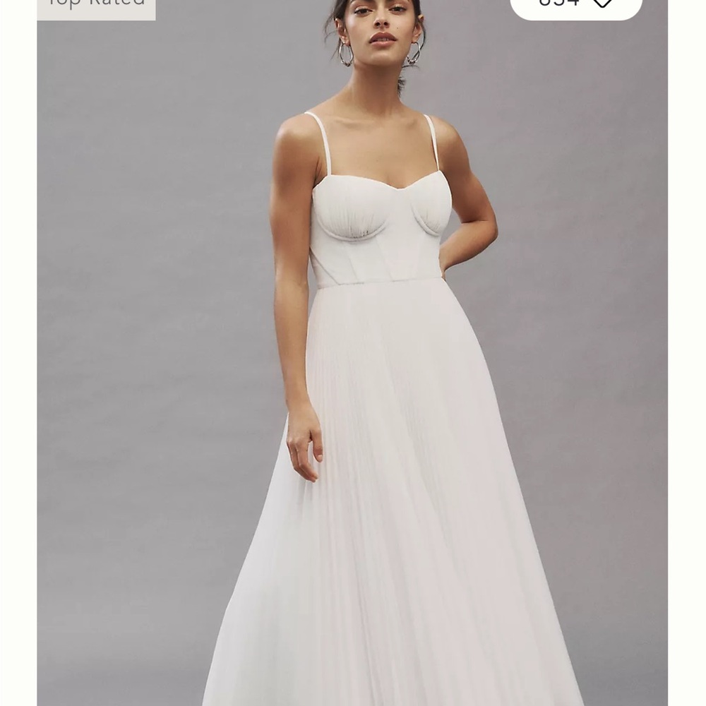 Hutch Amara Corset Pleated Tulle Fit and Flare White Midi Dress - Picture 2 of 8